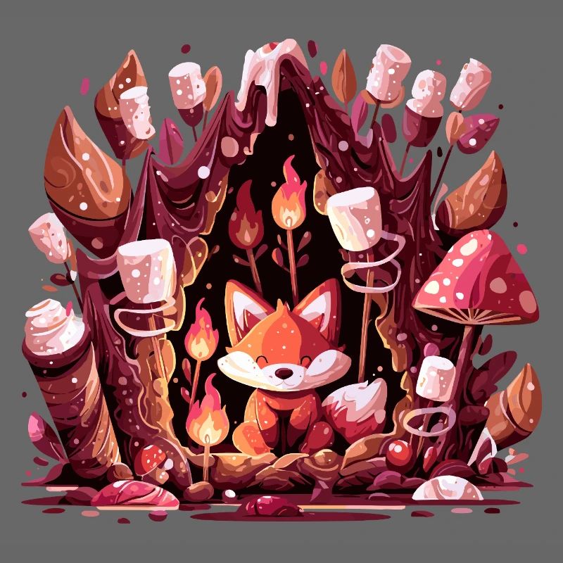 Fox in the mushroom forest fire