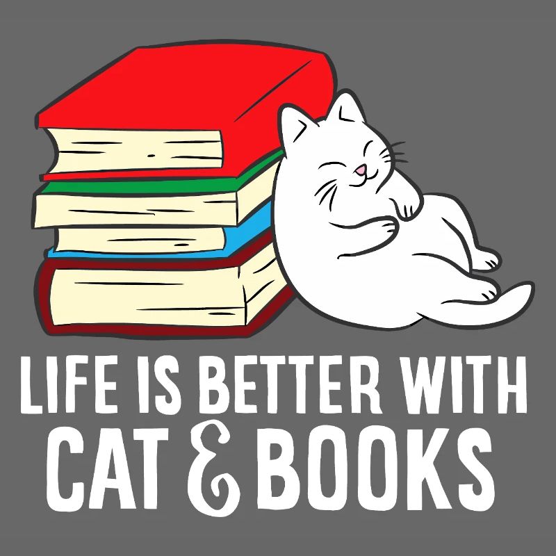 Cat and Books Cozy Stack