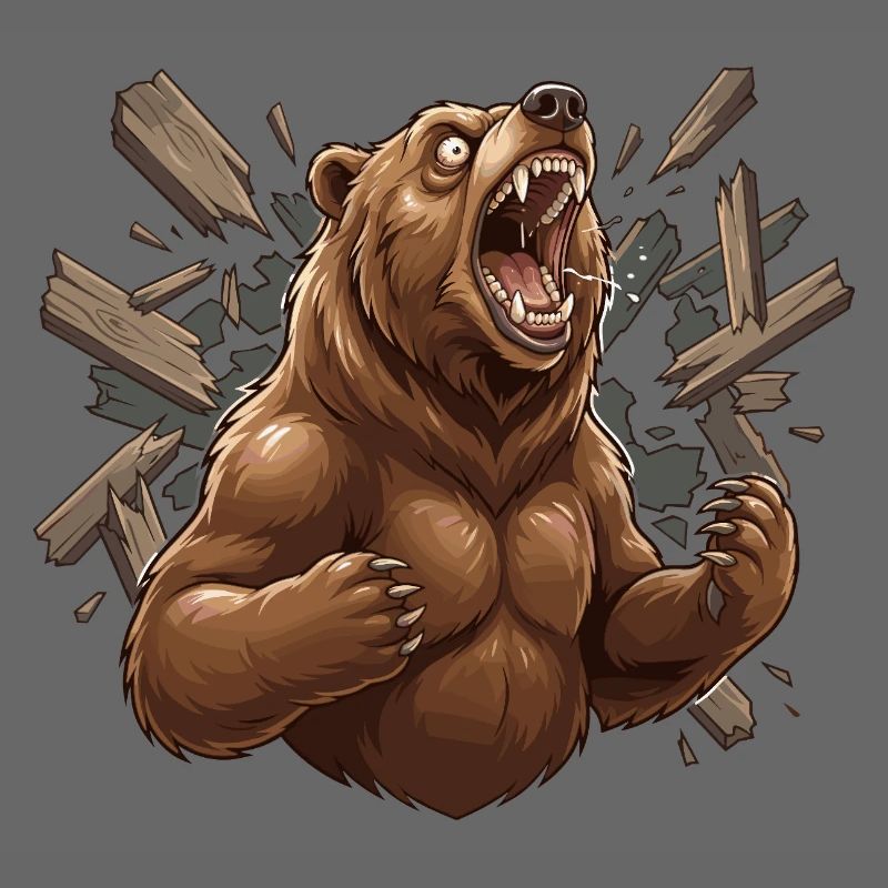 Un ours sort de la structure en bois