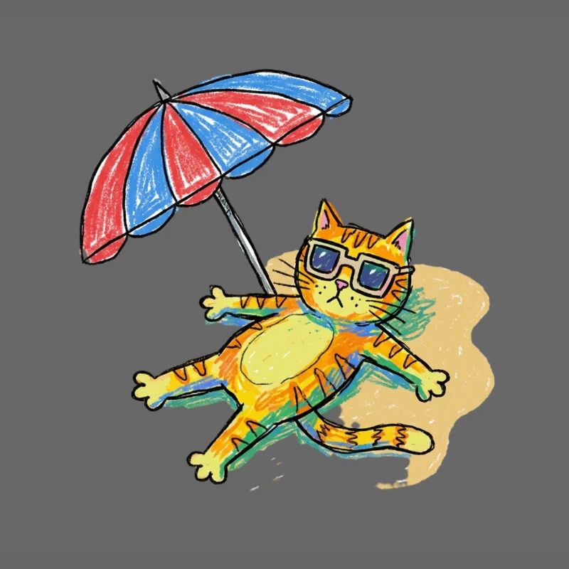 Chat de plage coloré avec parasol
