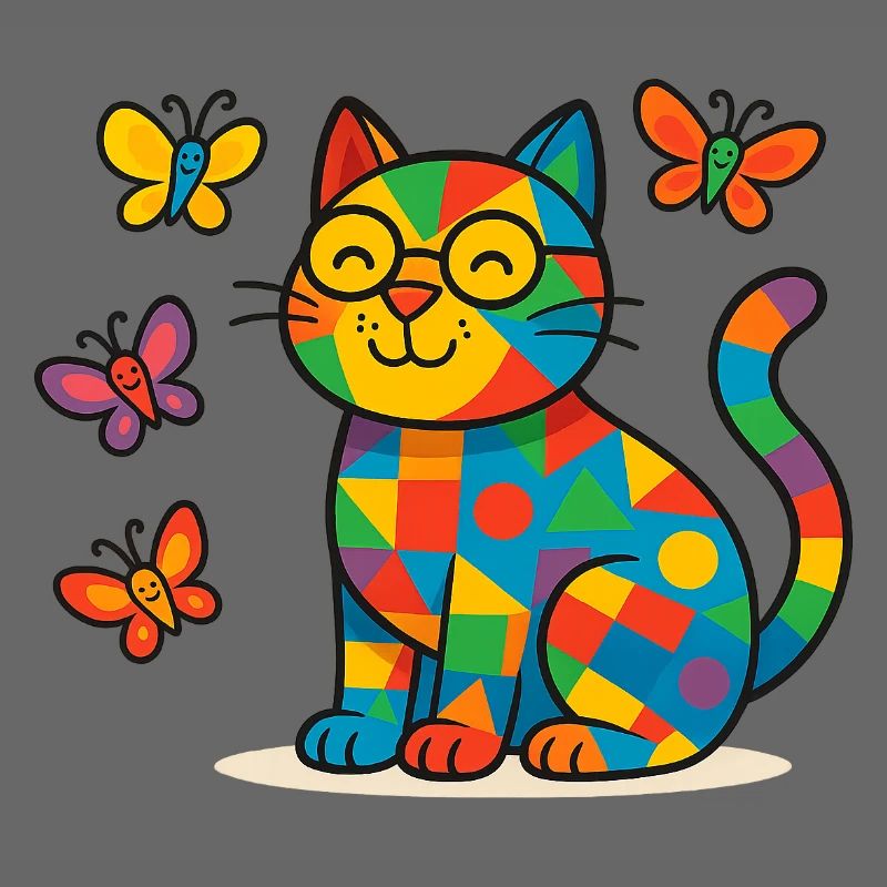 Patchwork-Katze und Schmetterlinge