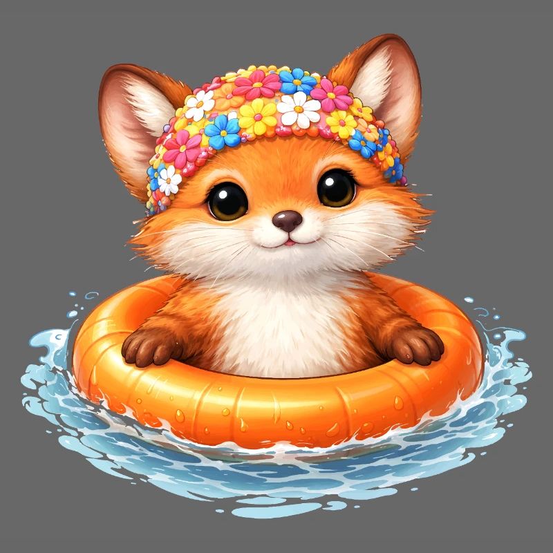 Cute fox with swimming ring