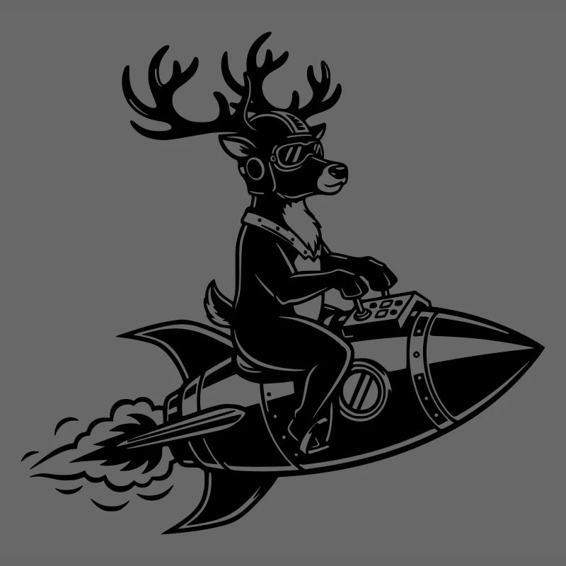 Reindeer flies on rocket