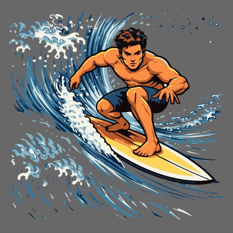 Surfer illustration on powerful wave