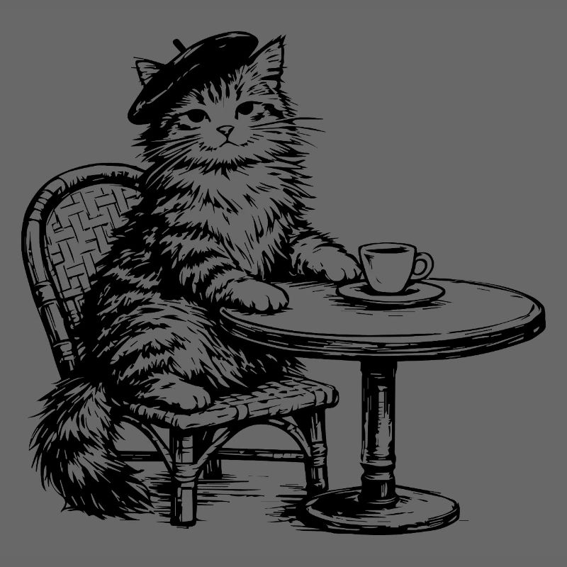 Chat au béret à café - Design rétro vintage