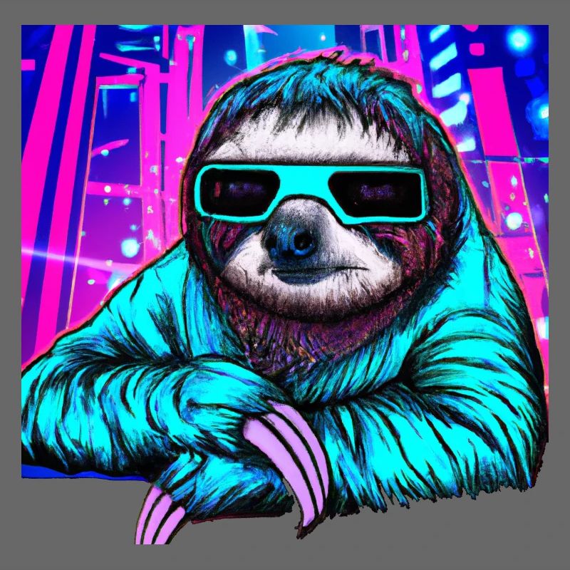Retrowave Sloth - Ukiyo-e Malerei