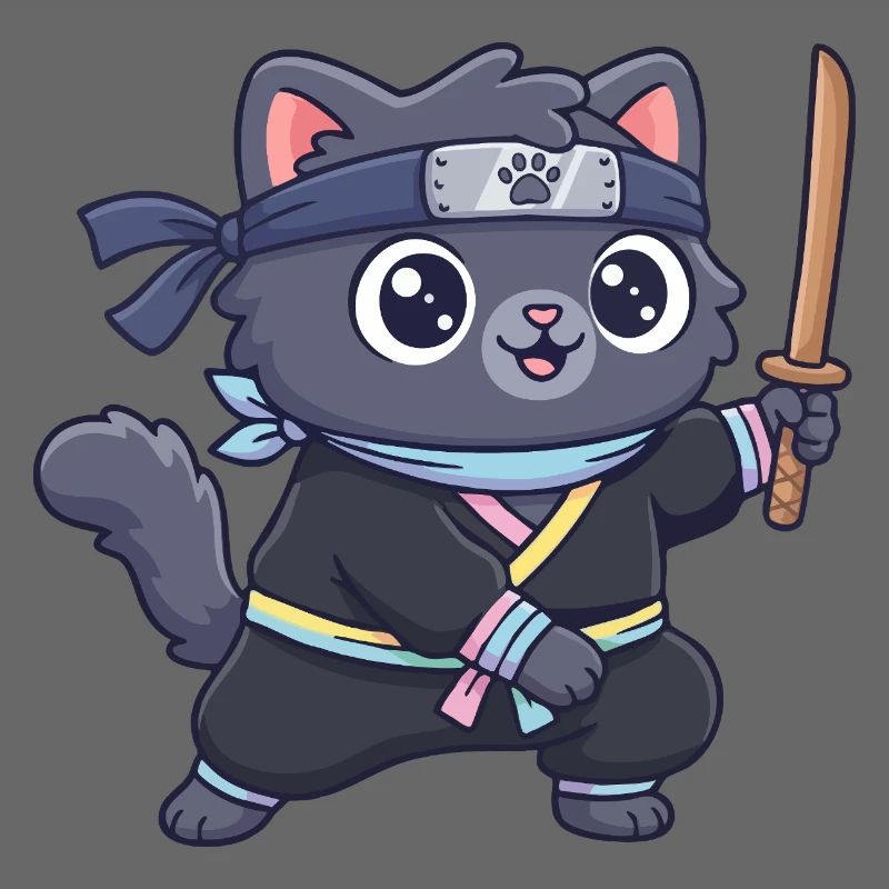 Ninja-Katze im Samurai-Outfit