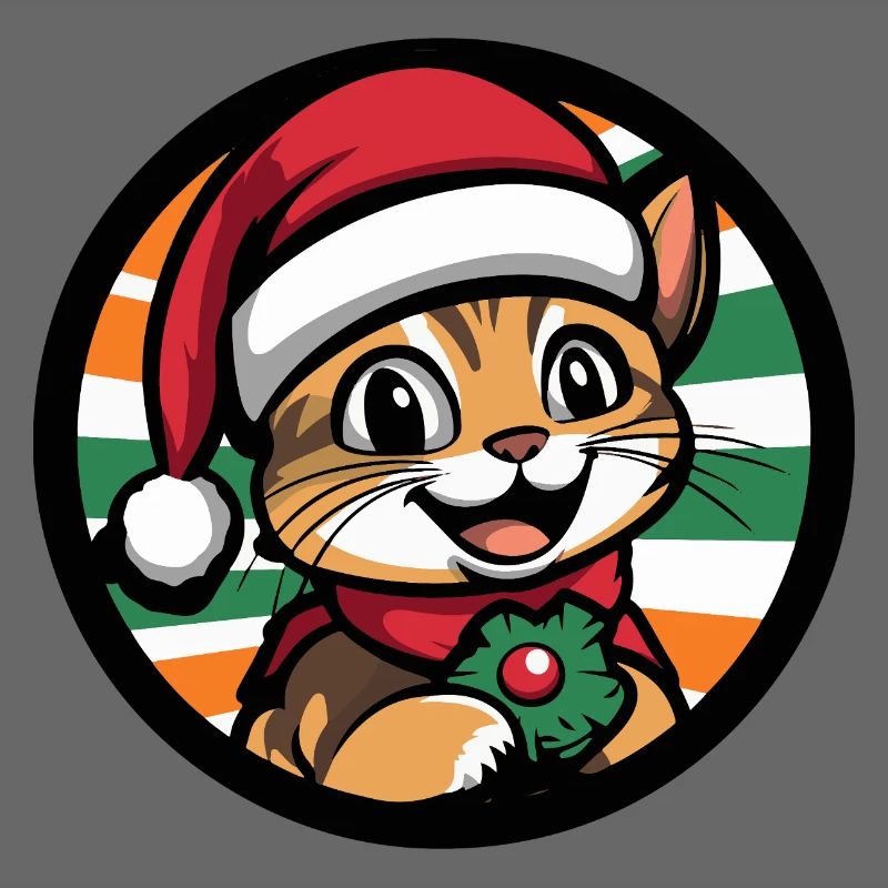 Weihnachtskatze mit Mistelkranz