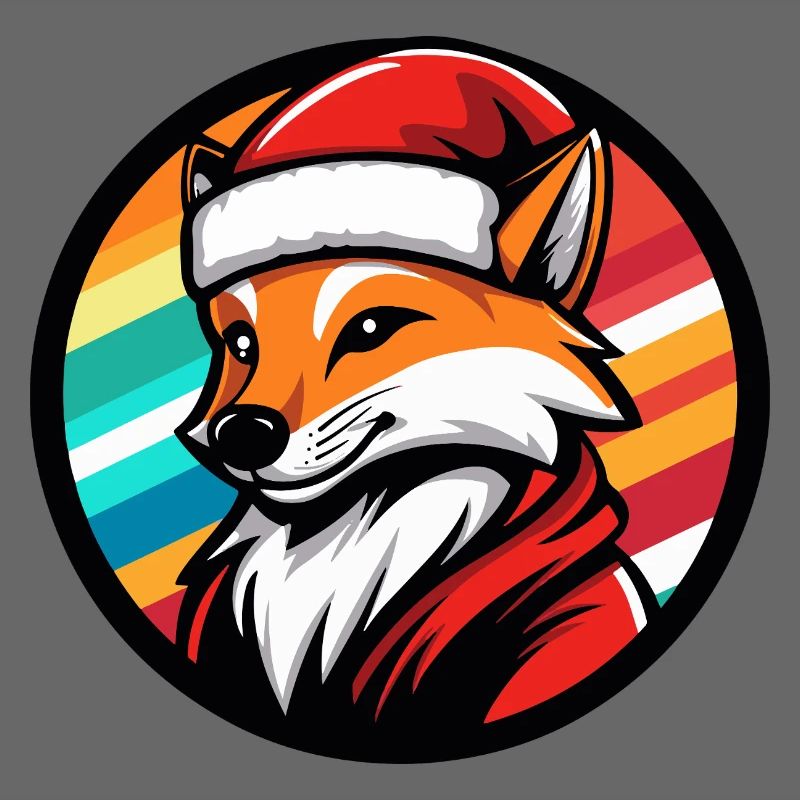 Fuchs im Santa-Look mit Regenbogen