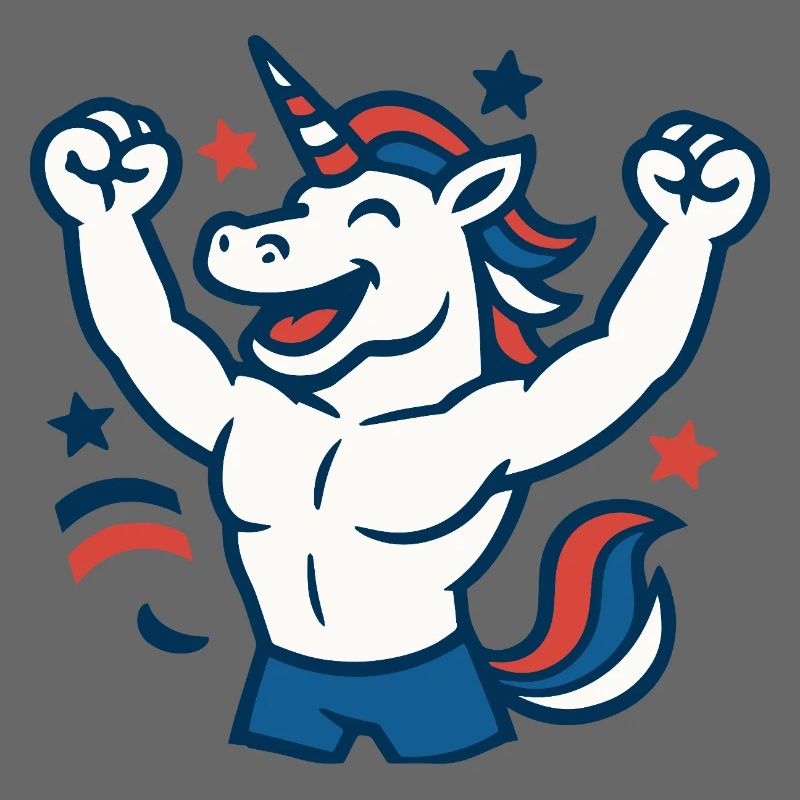 Frohes Einhorn-Maskottchen-Feiern Power Fun