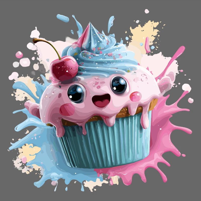 Kawaii Cupcake Splash mit Kirsche