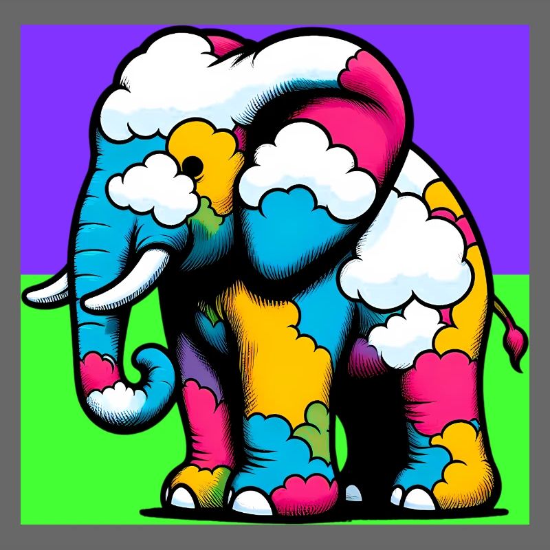 Éléphant avec Nuage et Nuages