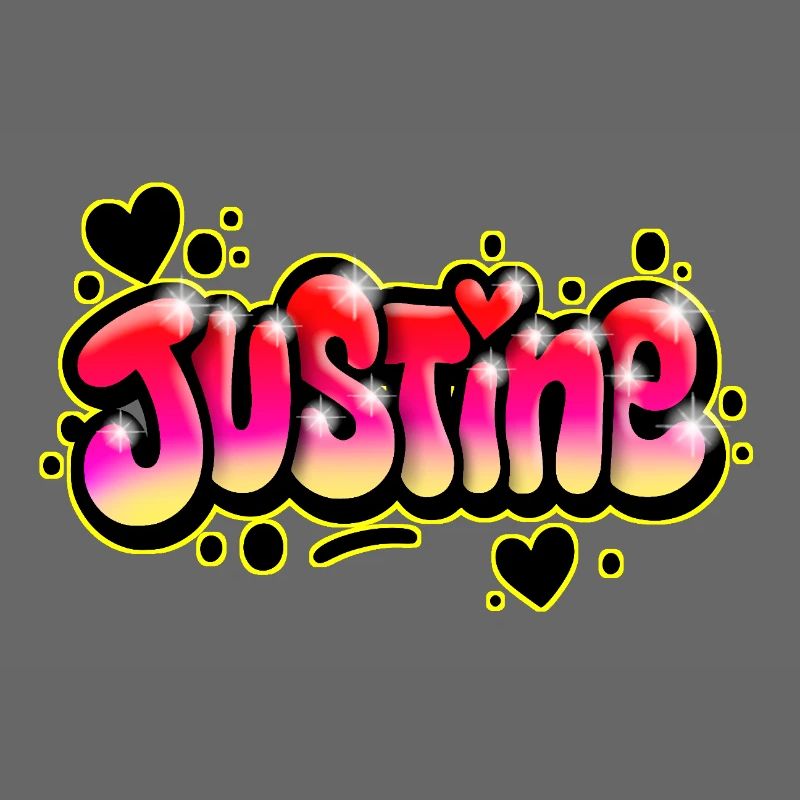 Justine Graffiti Name Printable Bubbles Hearts