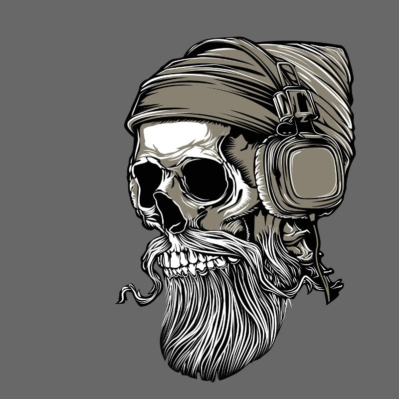 Bart Hipster Skull mit Kopfhörer