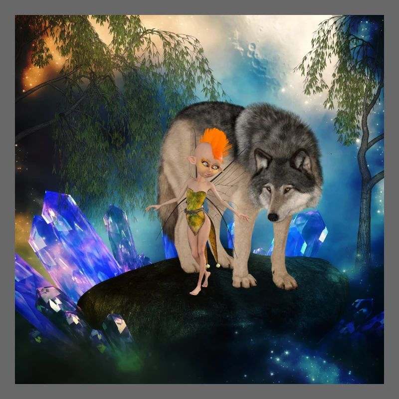 Zwei ungleiche Freunde: die Fee und der Wolf;