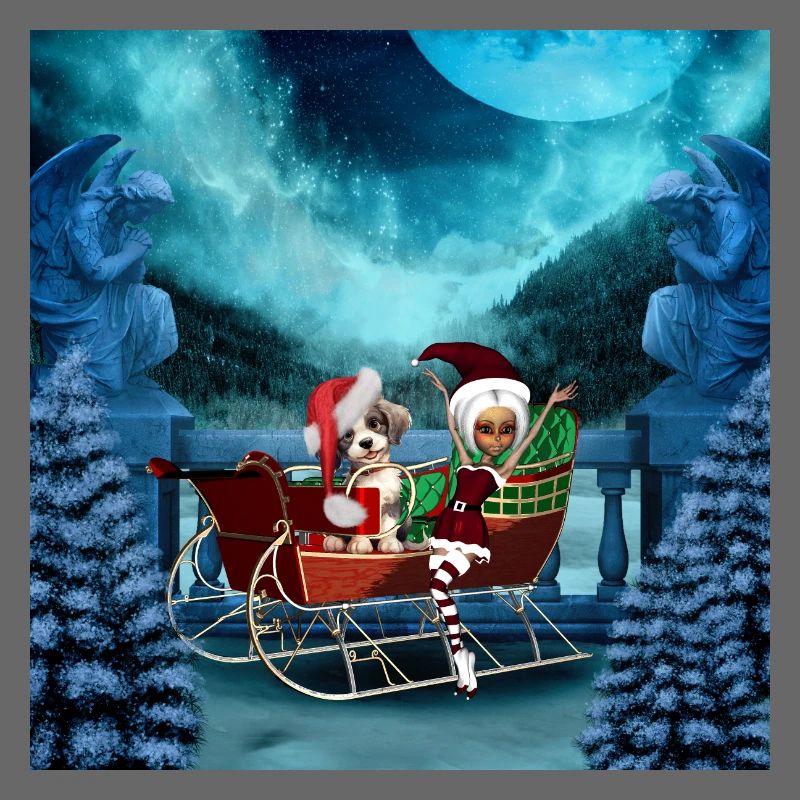 Chiot de Noël mignon et elfe au clair de lune
