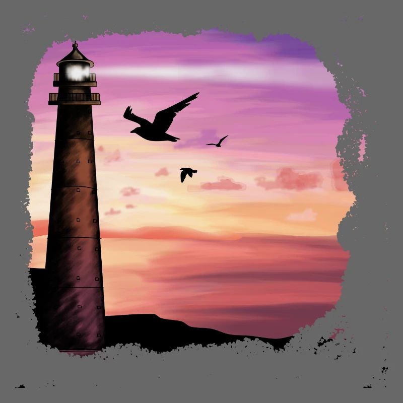 Sunset Lighthouse Ocean Art