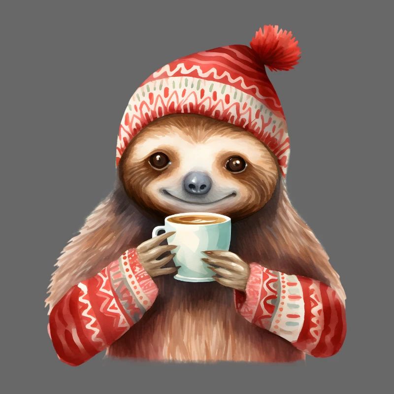 Winter-Sloth mit Kaffeebecher