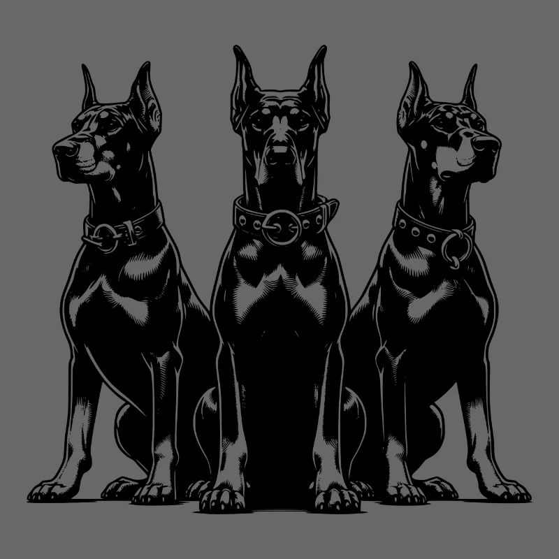 Drei wachsame Dobermänner Hunde