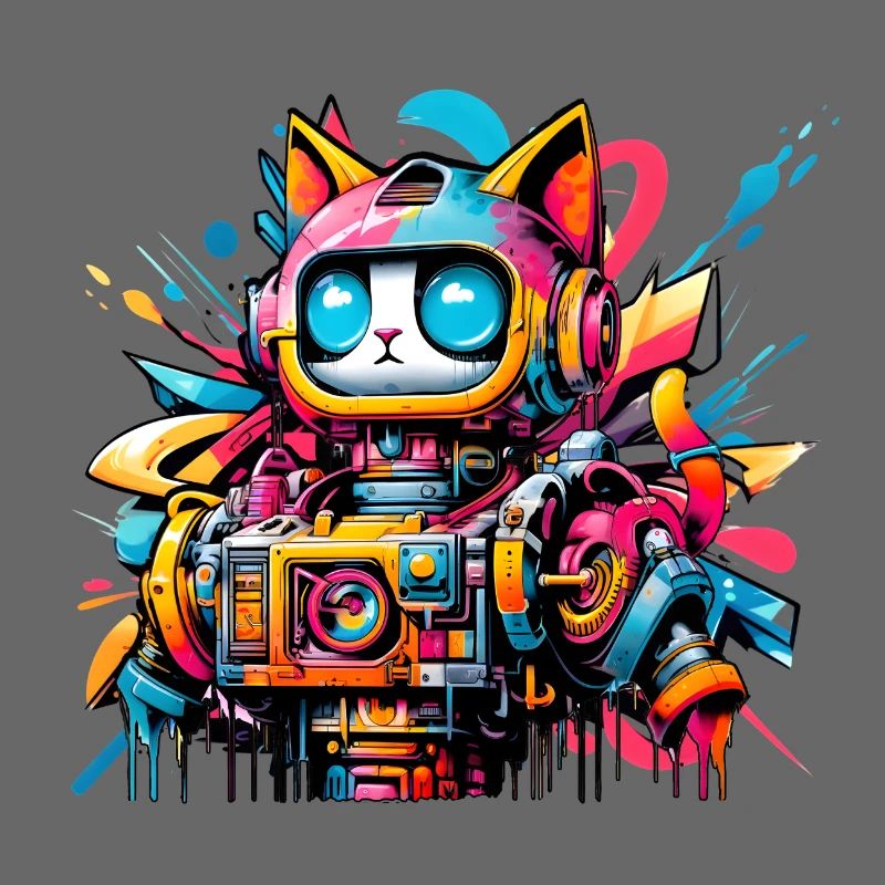 Katze gestaltet als Roboter im Comic Graffiti Stil