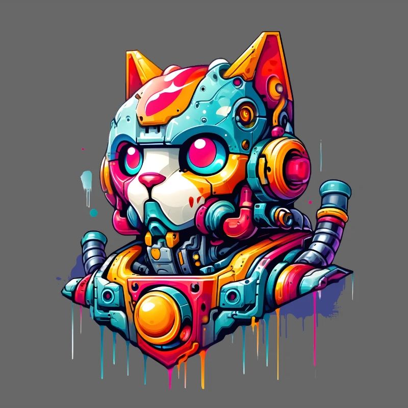 Katze gestaltet als Roboter im Comic Graffiti Stil