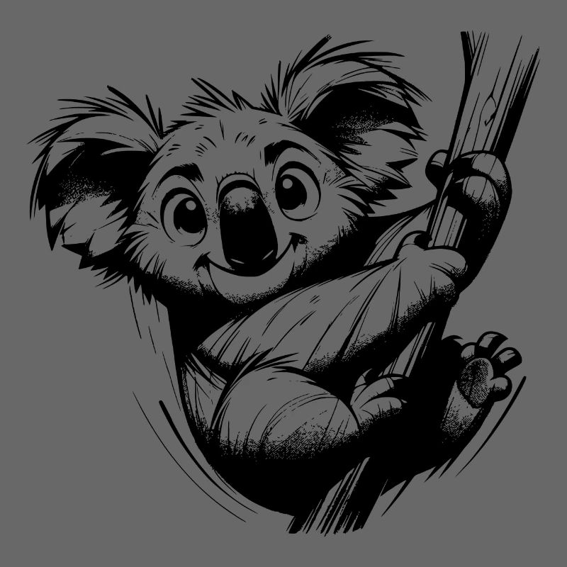 Australia Pencil Drawing Koala on Tree Branch
