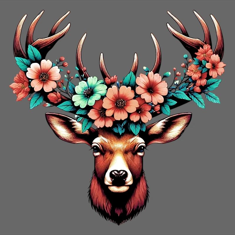 Hirsch mit Blumen
