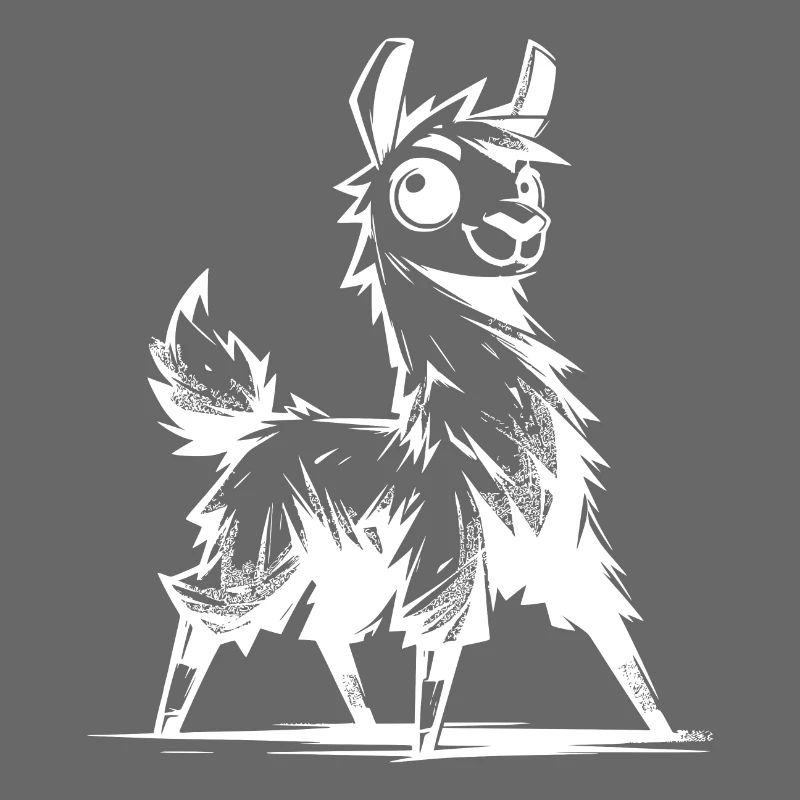 Friendly Curious Llama Pencil Sketch Style