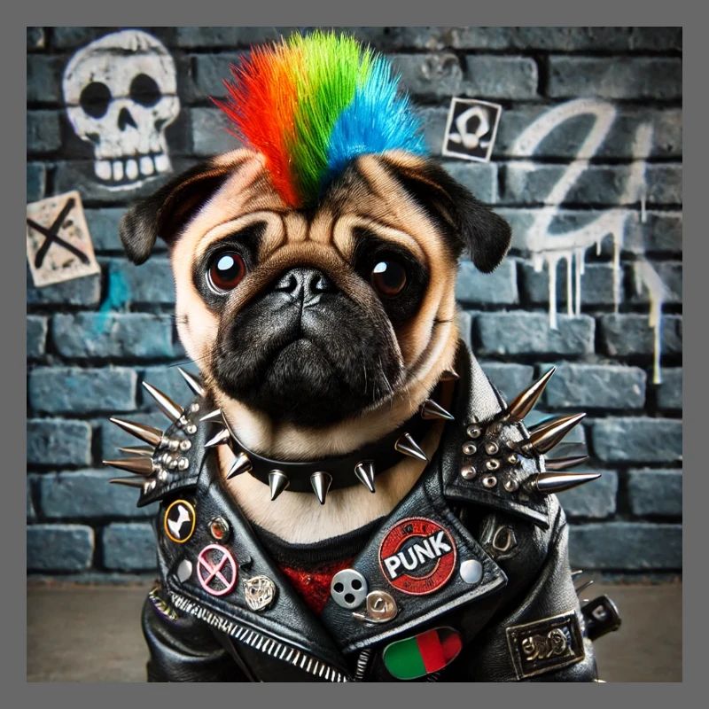 Punk Mops mit Regenbogenmähne