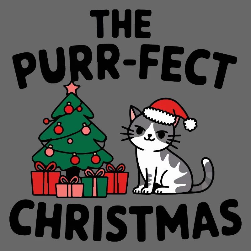 Festive Cat with Christmas Tree