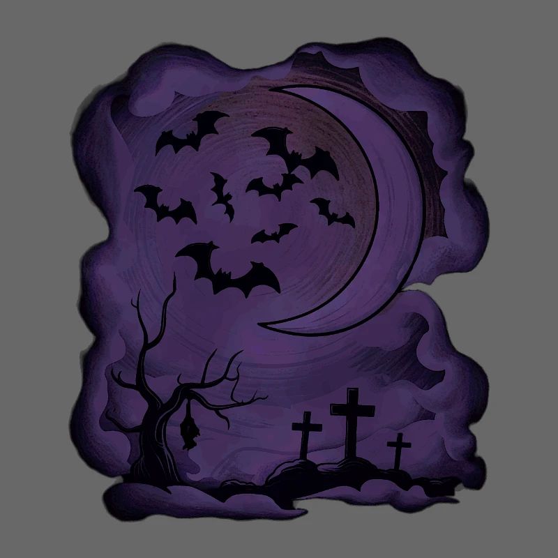 Fledermäuse, Mondsichel, Gräber, Bäume