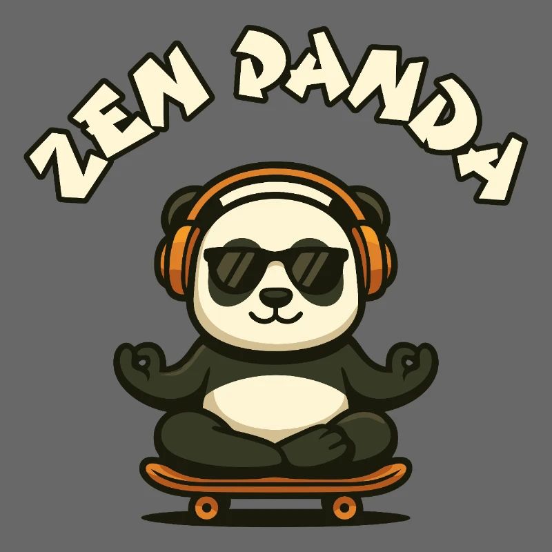 Zen Panda mit Skateboard und Kopfhörern