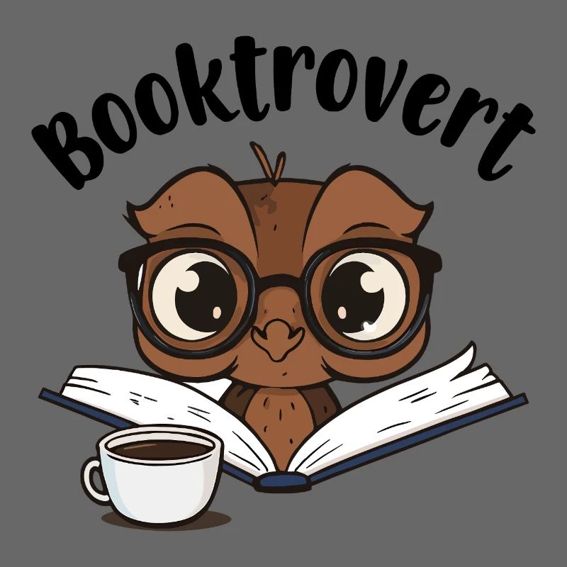 Booktrovert Eule mit Buch und Kaffee