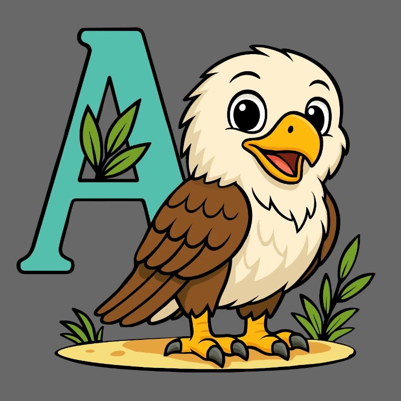 Cute Eagle with Initial A and Foliage