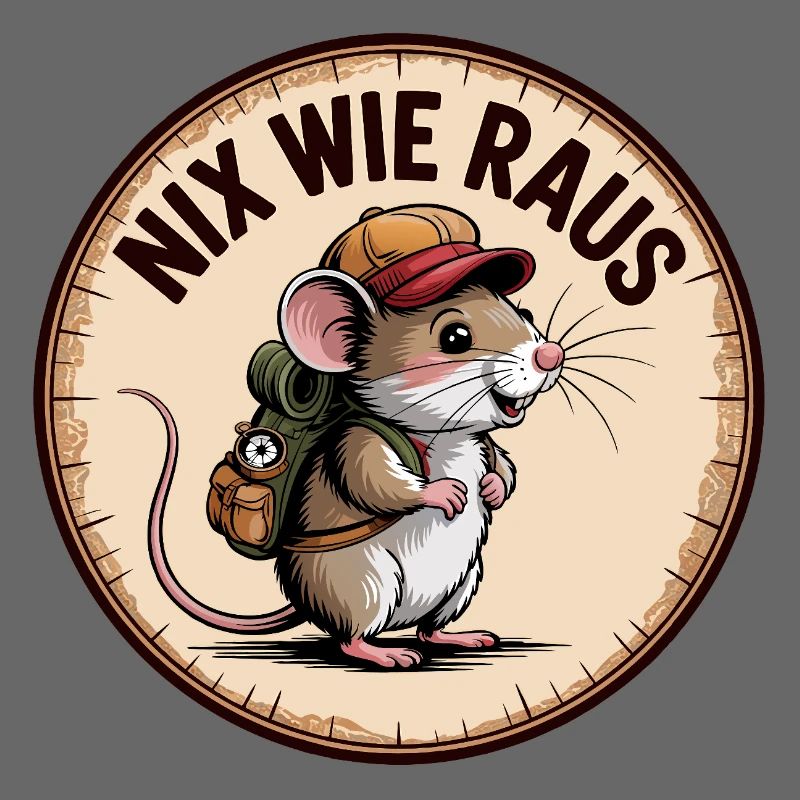 Abenteuermaus mit Rucksack und Hut