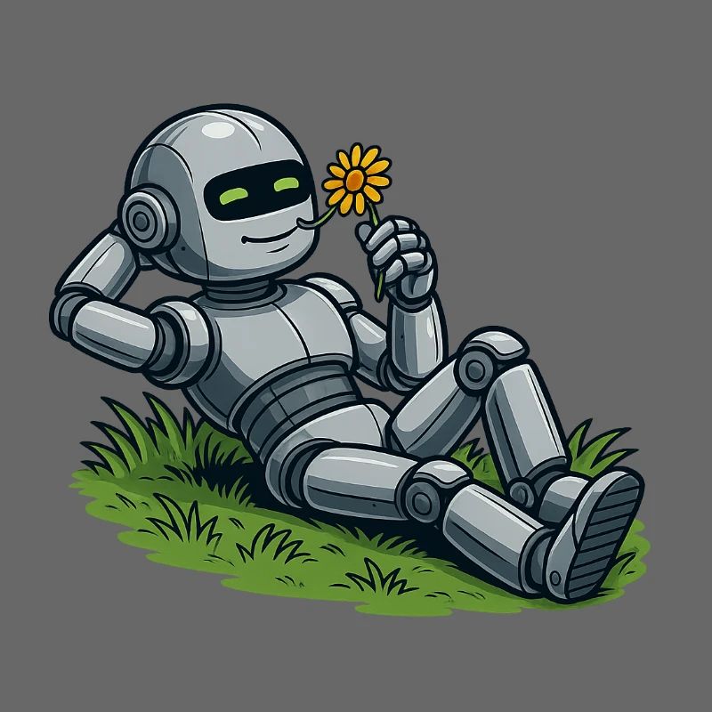 Roboter mit Blume auf einen Rasen