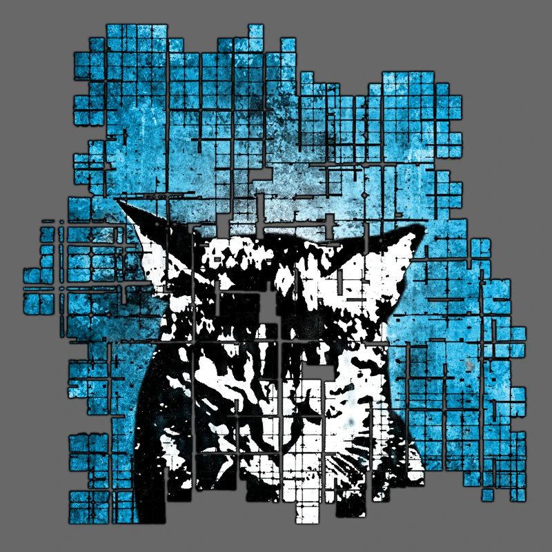 Graffiti-Stil Katzenporträt mit blauer Explosion