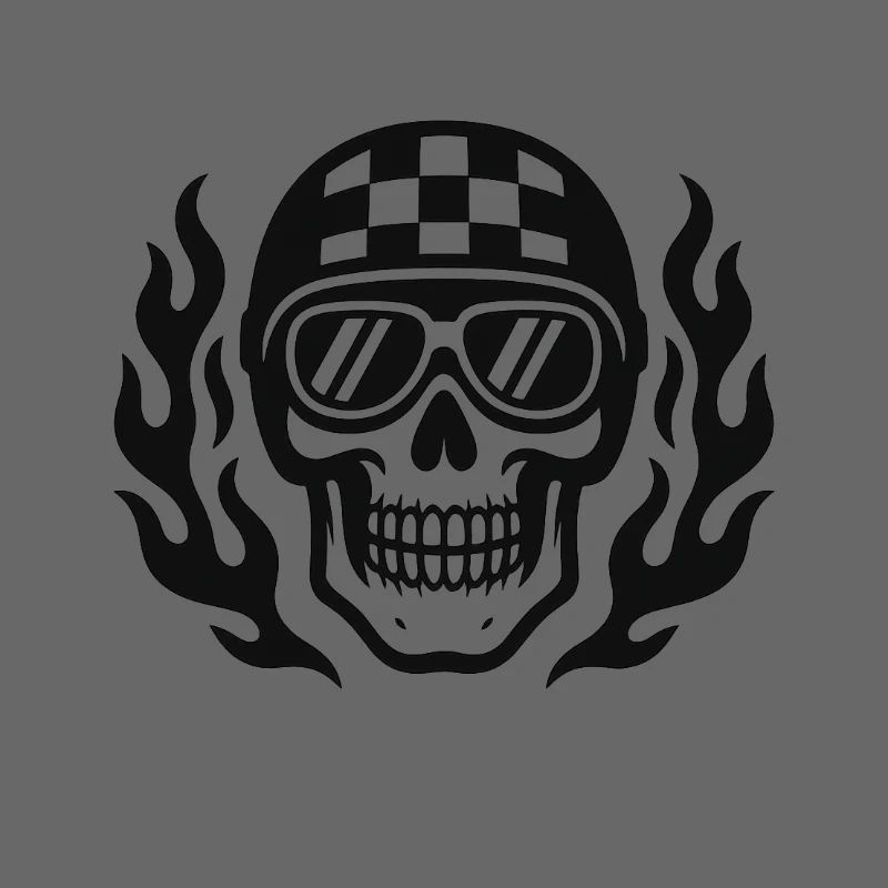Flammen-Skull mit Checkerboard Helm