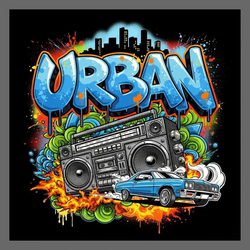 Urbanes Graffiti mit Ghettoblaster und Auto