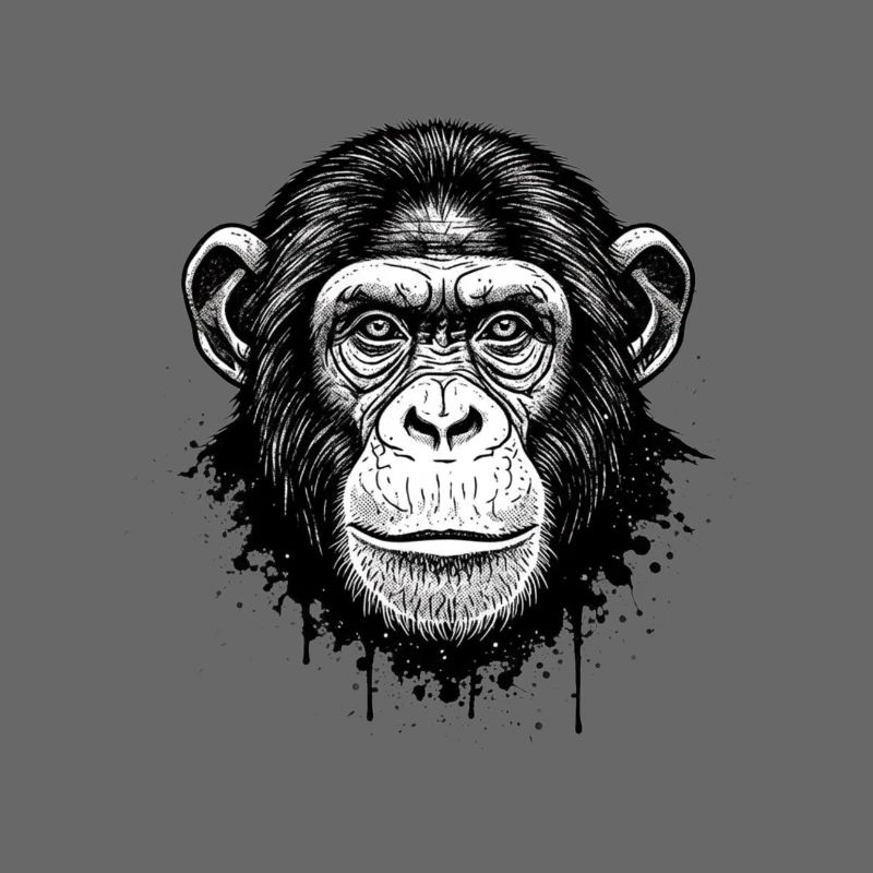 Black and White Monkey Face Illustration