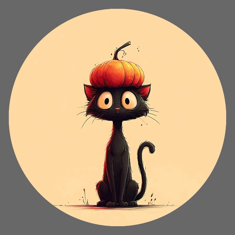 Cat with pumpkin on its head