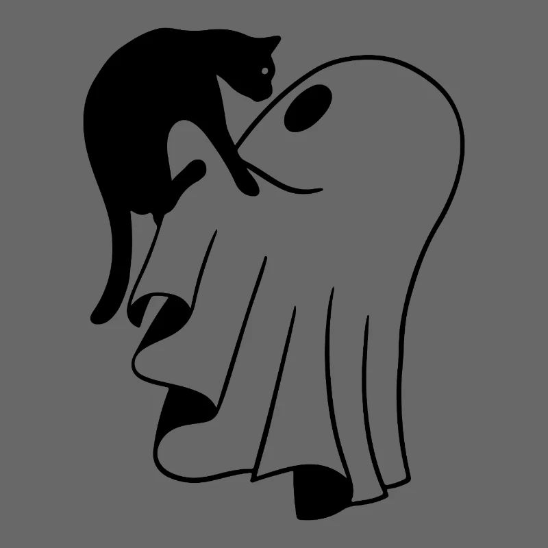 Ghost with Cat Sketch – Child-Friendly Halloween