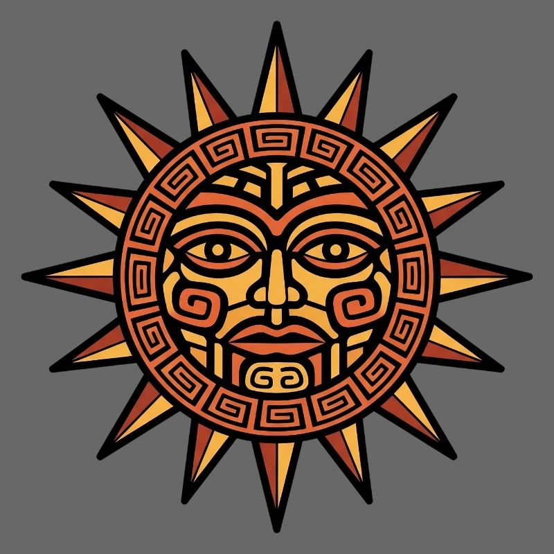 Aztec Sun Face Geometric Emblem