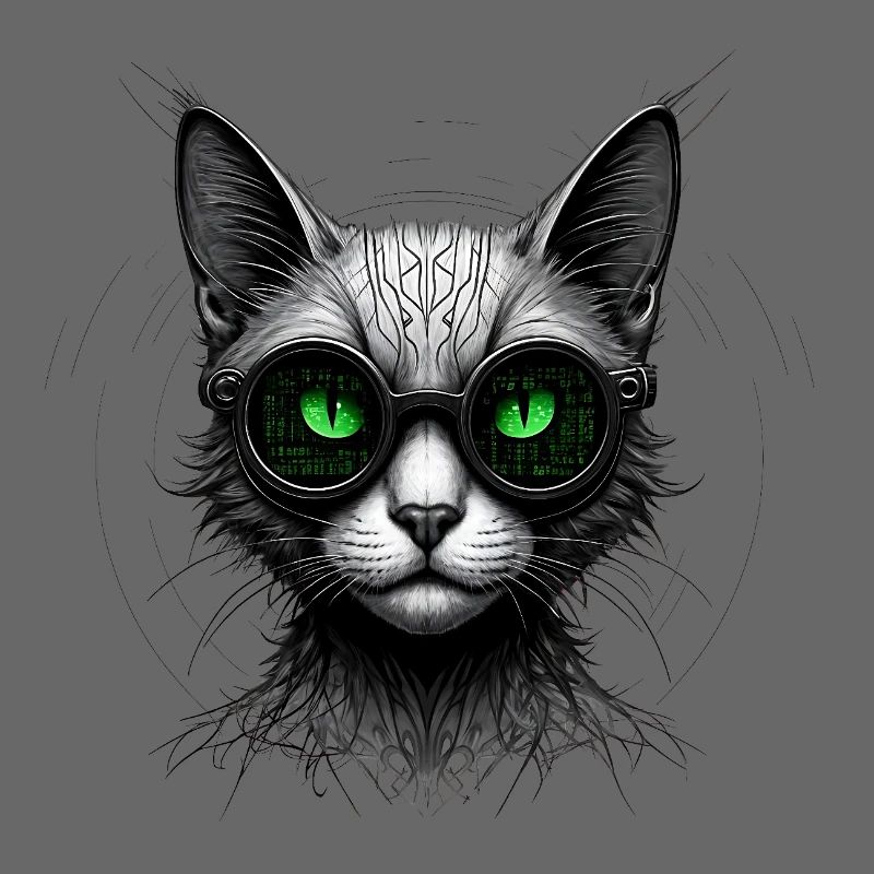 Chat geek codeur informatique au regard vert