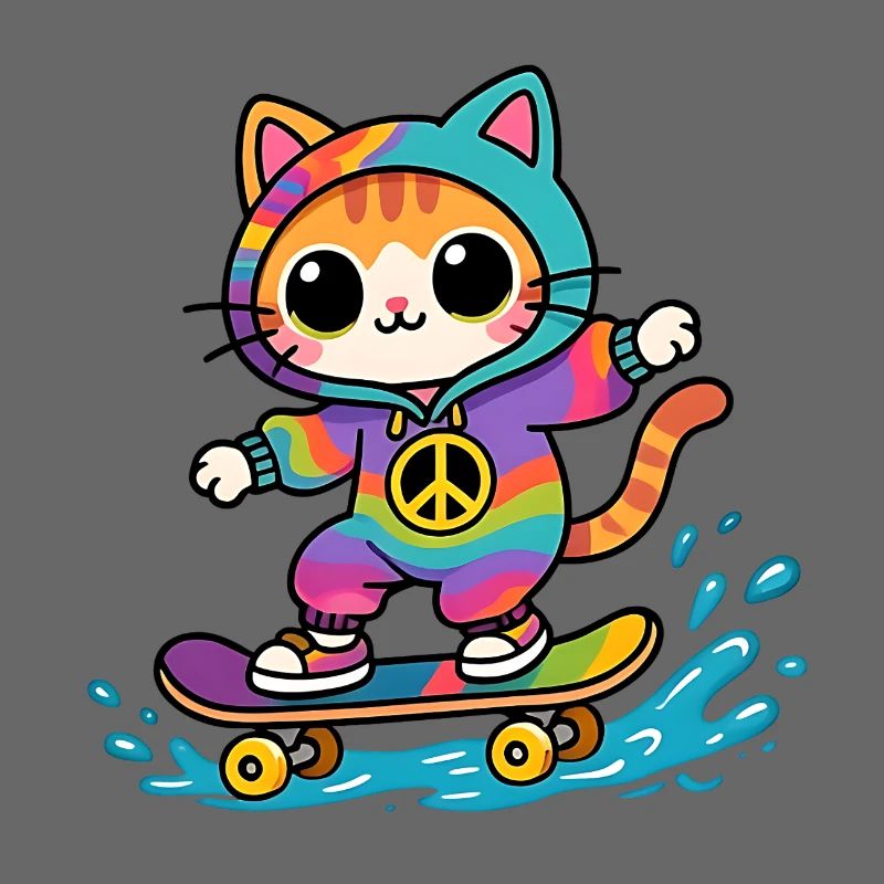 Chat multicolore skateboard