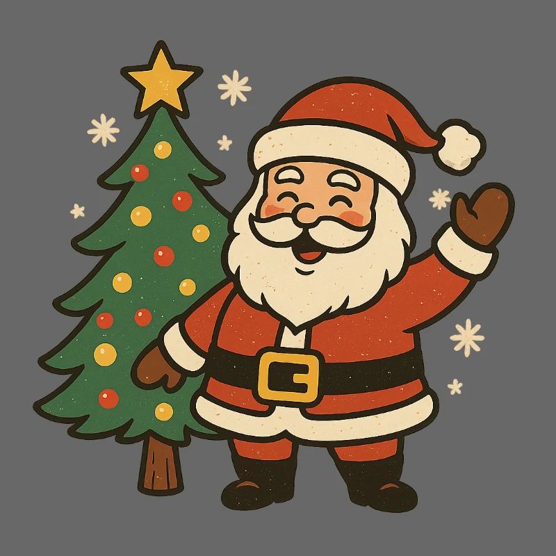 Fröhlicher Weihnachtsmann neben Baum