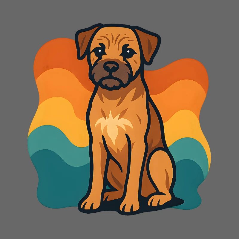 Colorful Border Terrier Dog with Wave Pattern