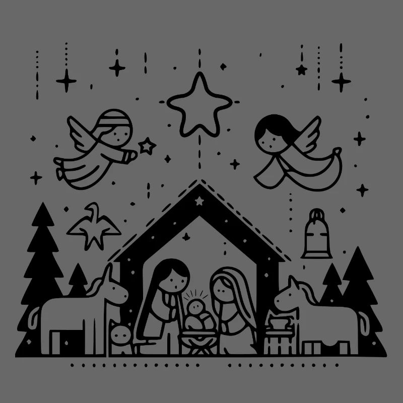 Scène de la crèche de Noël dessinée