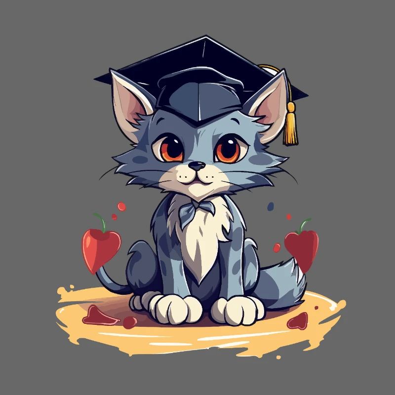 Chat de remise des diplômes avec bonnet de remise des diplômes