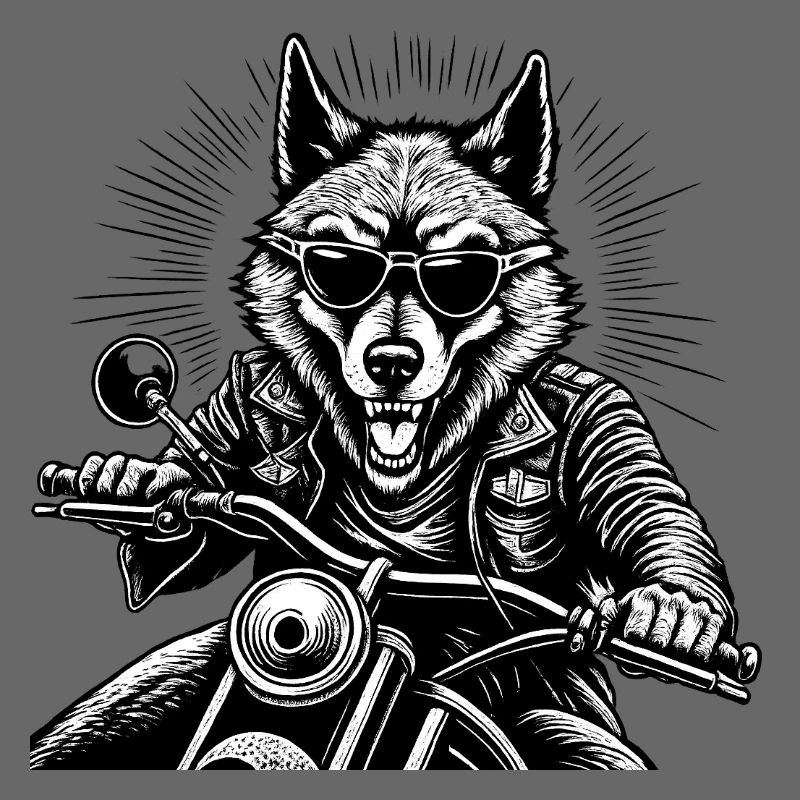 Wolf on Motorcycle Leather Jacket Graphic